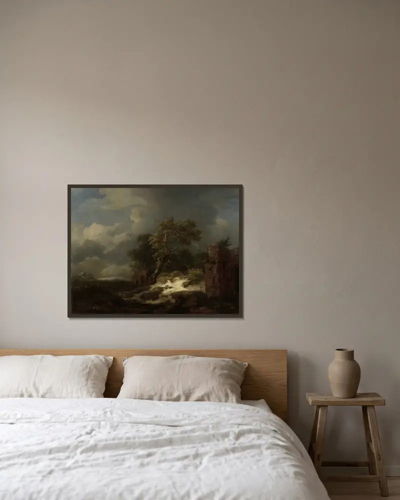Krajina se zříceninou, Jacob van Ruisdael v rámu na stěně