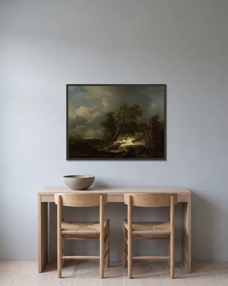 Krajina se zříceninou, Jacob van Ruisdael v rámu na stěně
