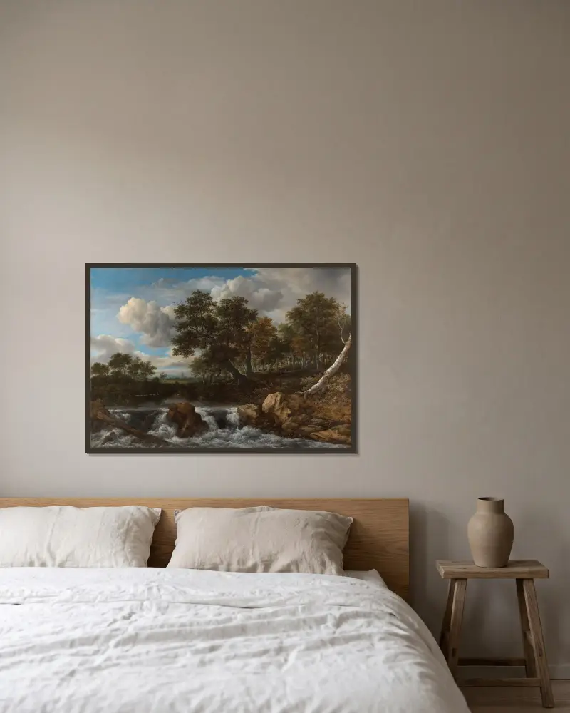 Landschaft mit Wasserfall, 1668 von Jacob van Ruisdael gerahmt an einer Wand