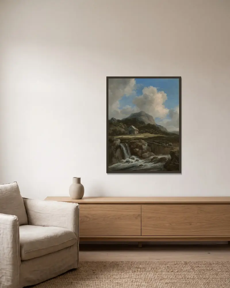 Bergsbäck av Jacob van Ruisdael inramad på en vägg
