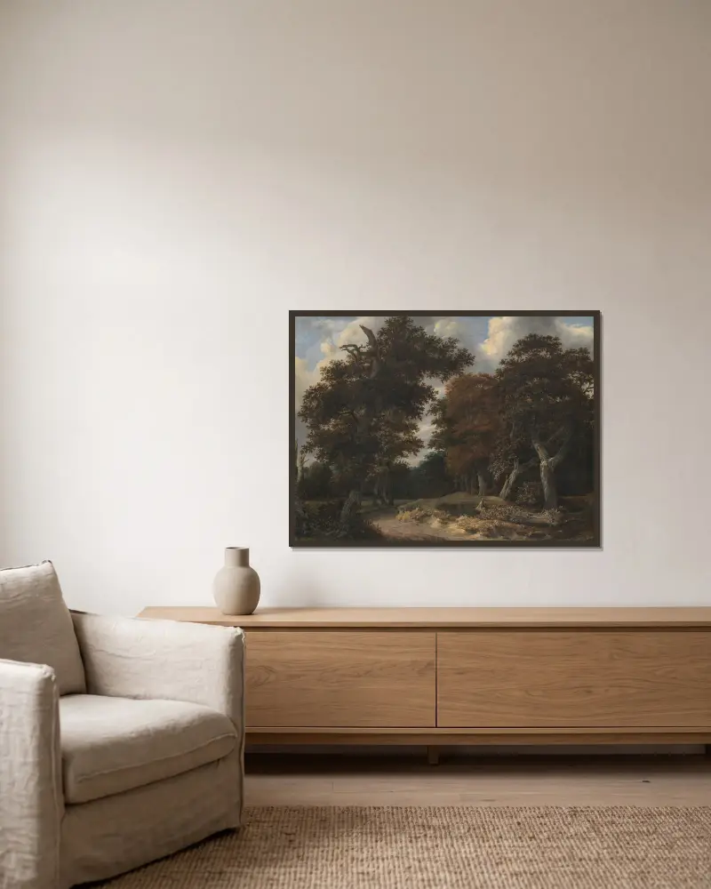 Cesta dubovým lesem, Jacob van Ruisdael v rámu na stěně