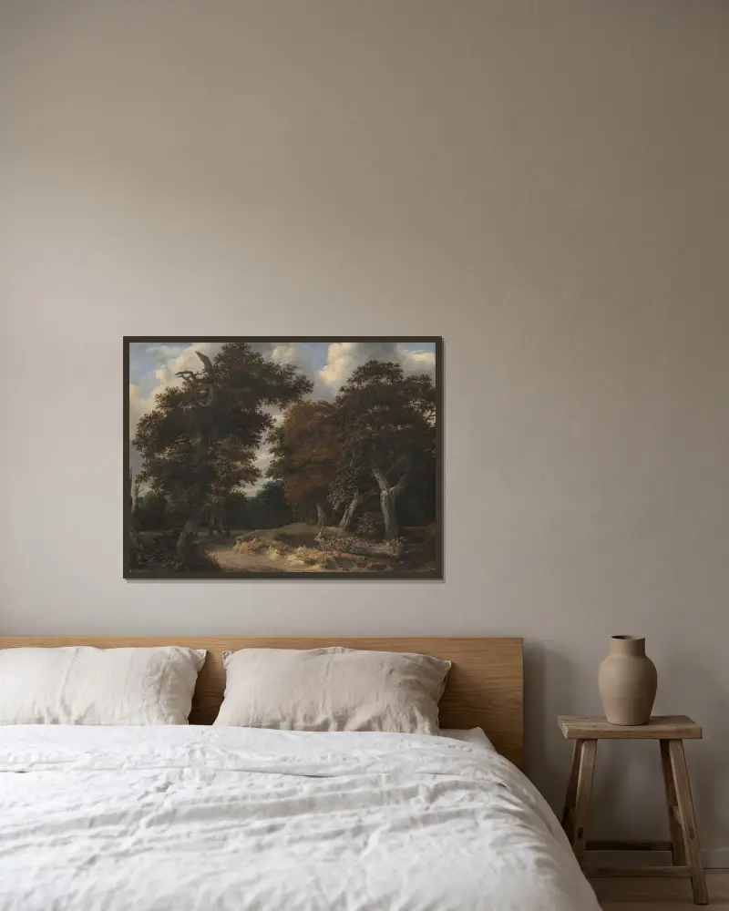 Cesta dubovým lesem, Jacob van Ruisdael v rámu na stěně