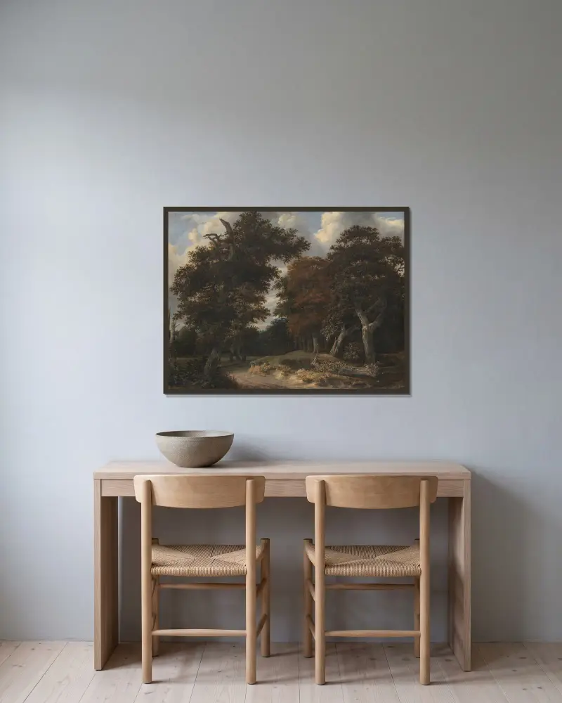 Cesta dubovým lesem, Jacob van Ruisdael v rámu na stěně