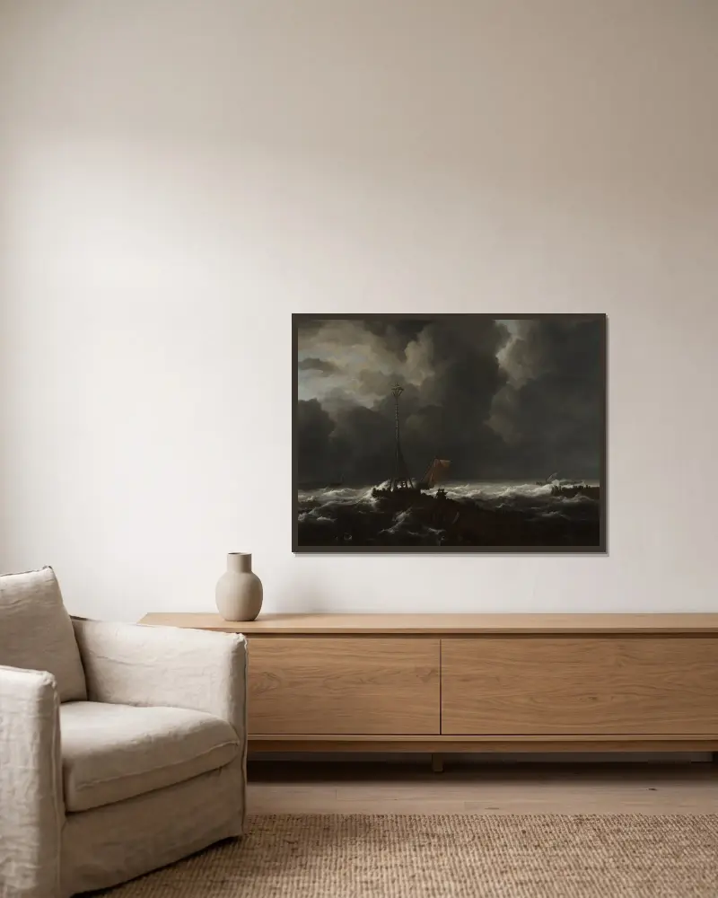 Wzburzone morze przy molo, Jacob van Ruisdael w ramie na ścianie