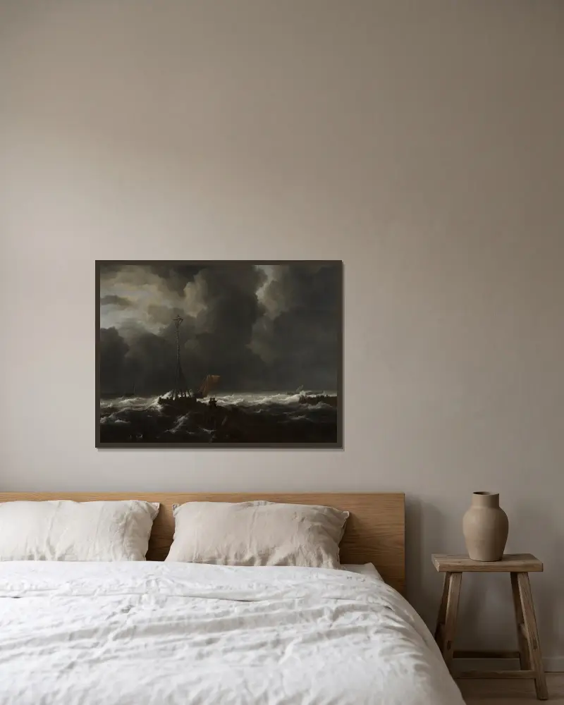 Wzburzone morze przy molo, Jacob van Ruisdael w ramie na ścianie