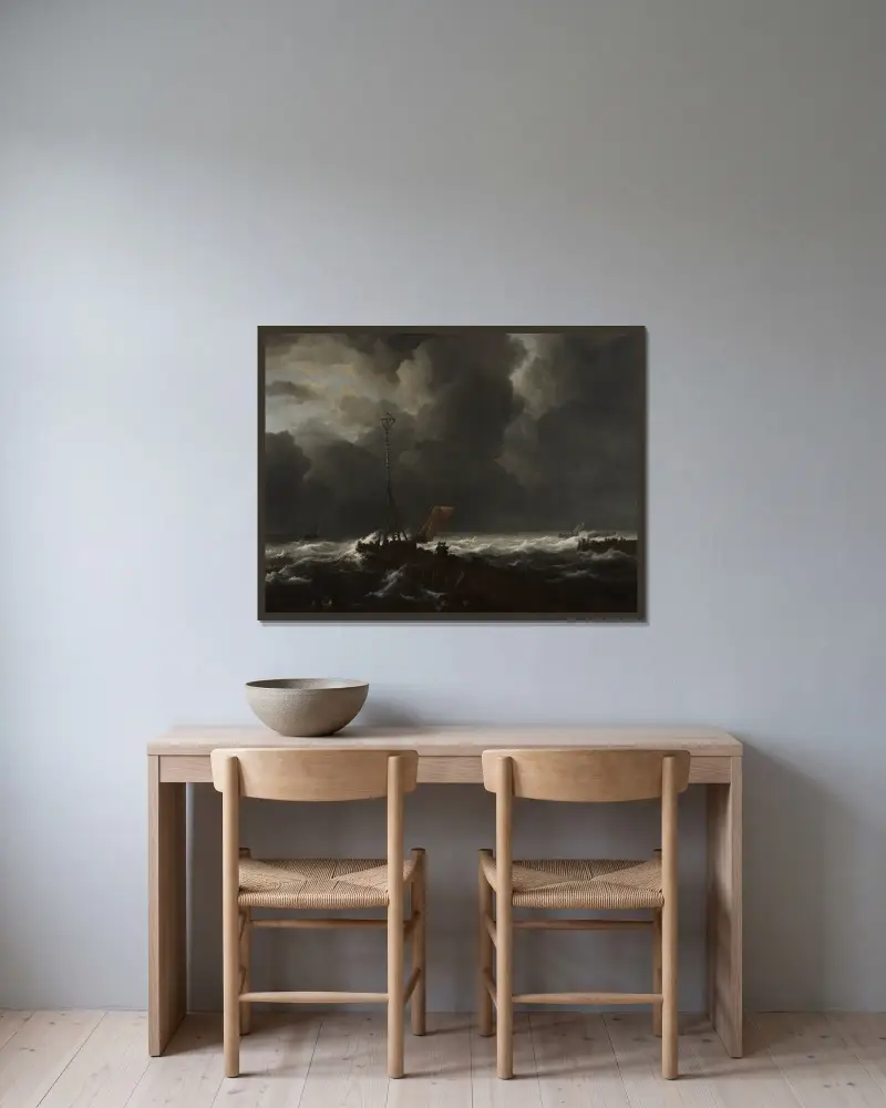Wzburzone morze przy molo, Jacob van Ruisdael w ramie na ścianie