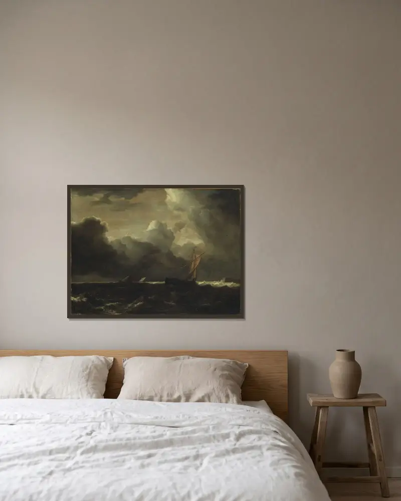 Stormmoln över havet av Jacob van Ruisdael inramad på en vägg