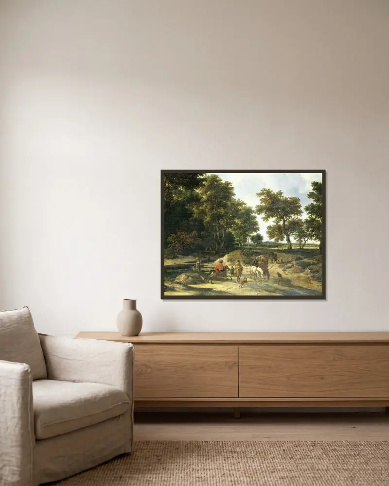 Vadstället av Jacob van Ruisdael inramad på en vägg