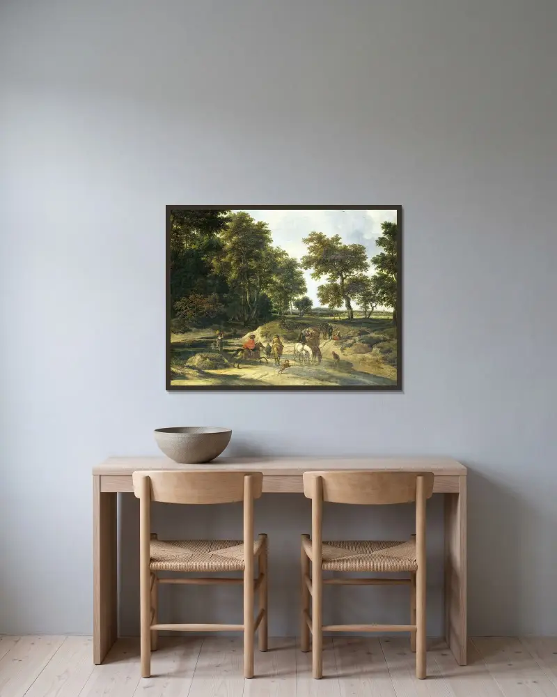 Vadstället av Jacob van Ruisdael inramad på en vägg