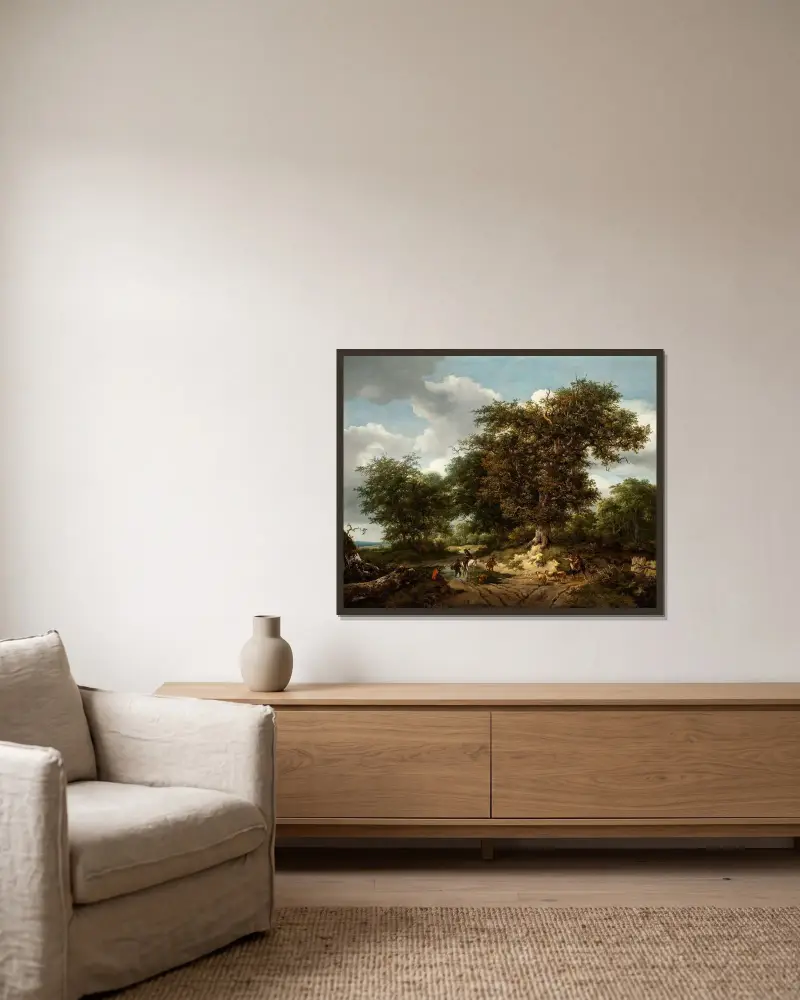 Den stora eken av Jacob van Ruisdael inramad på en vägg