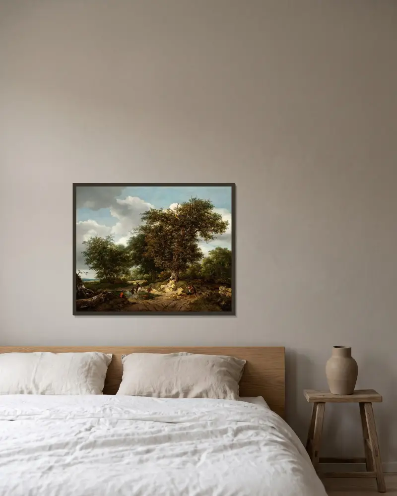 Den stora eken av Jacob van Ruisdael inramad på en vägg