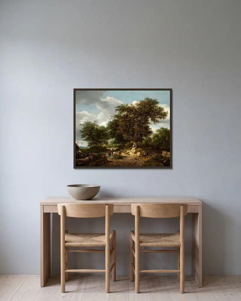 Den stora eken av Jacob van Ruisdael inramad på en vägg