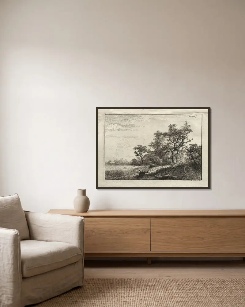 Vetefältet av Jacob van Ruisdael inramad på en vägg