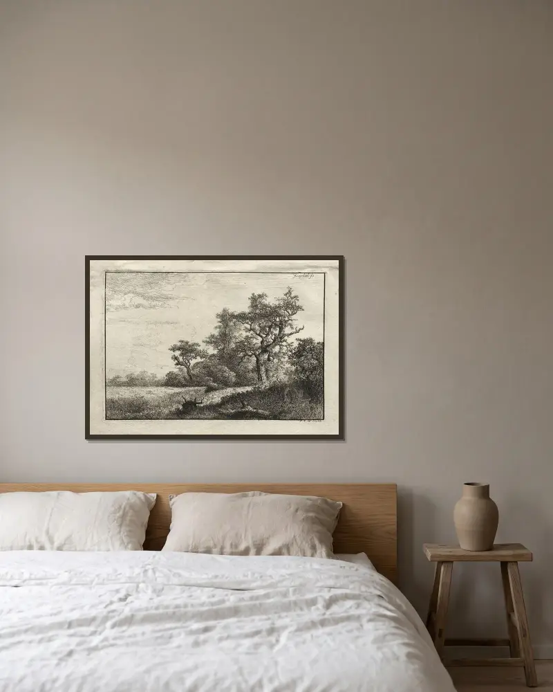Vetefältet av Jacob van Ruisdael inramad på en vägg