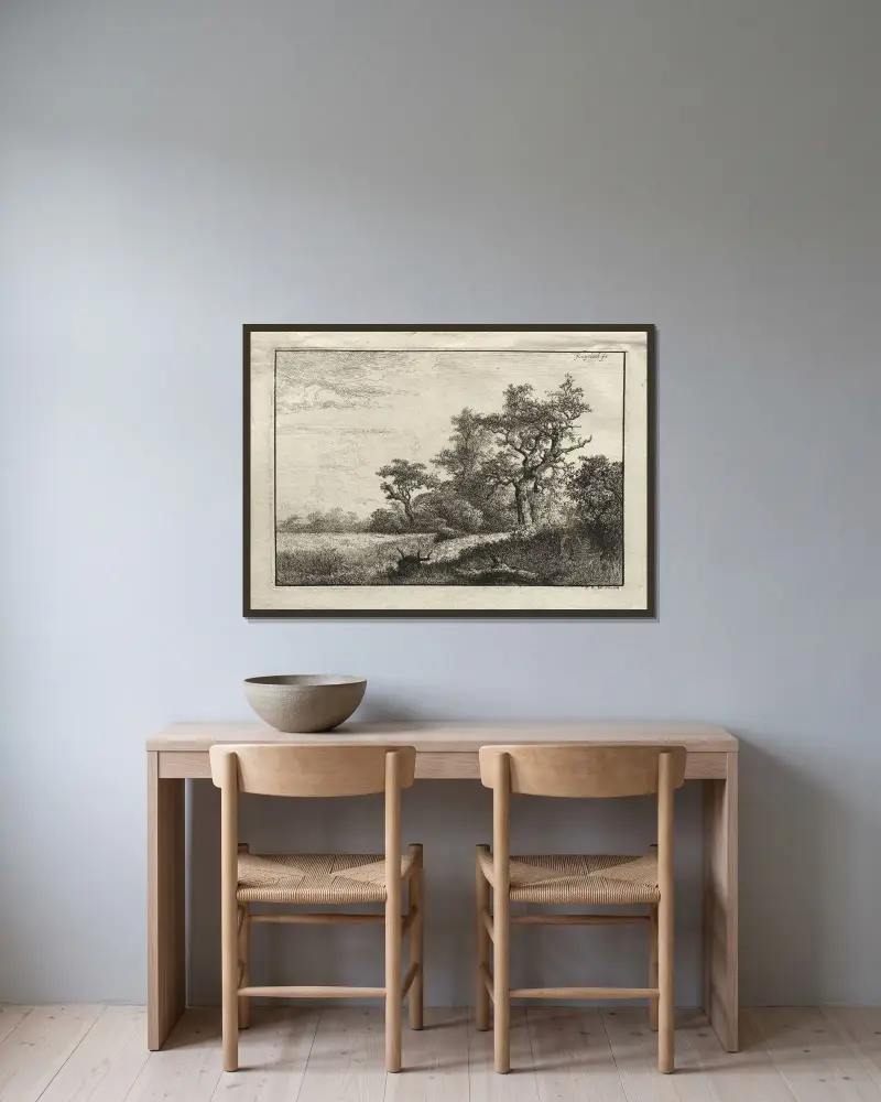 Vetefältet av Jacob van Ruisdael inramad på en vägg