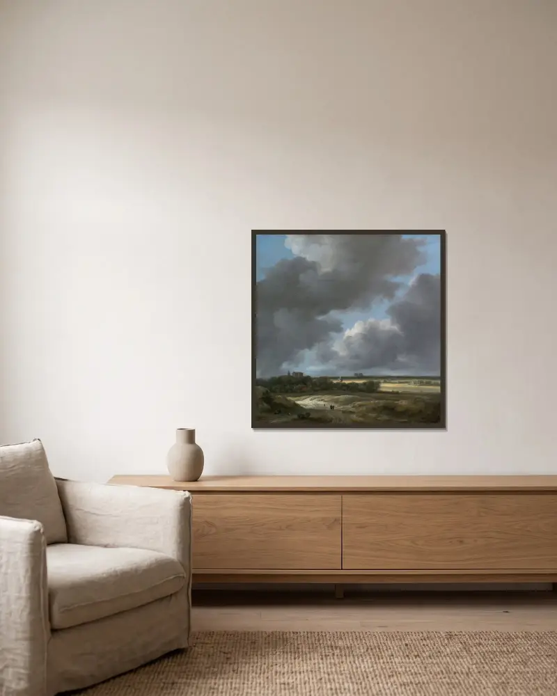 Vy över Alkmaar av Jacob van Ruisdael inramad på en vägg