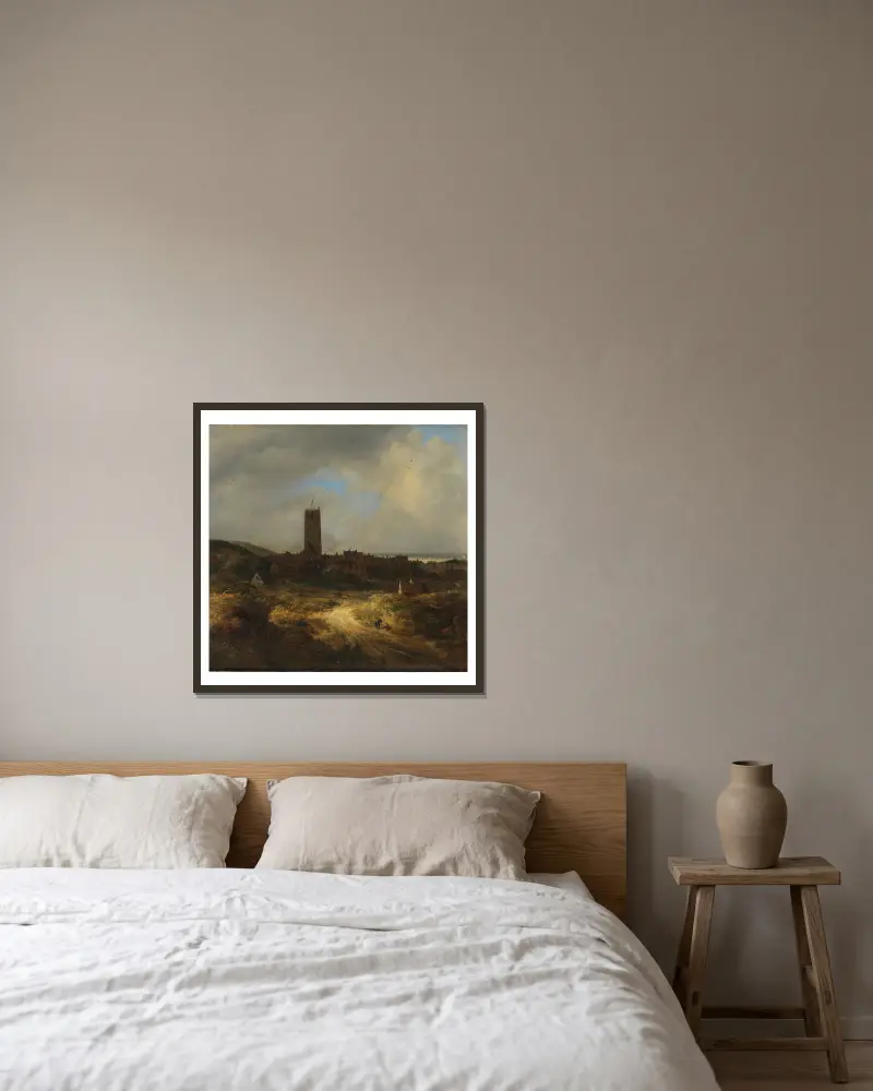 Ansicht von Egmond aan Zee von Jacob van Ruisdael gerahmt an einer Wand