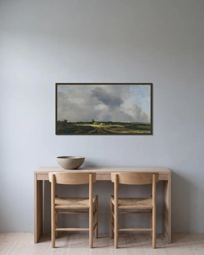 Utsikt över Naarden av Jacob van Ruisdael inramad på en vägg