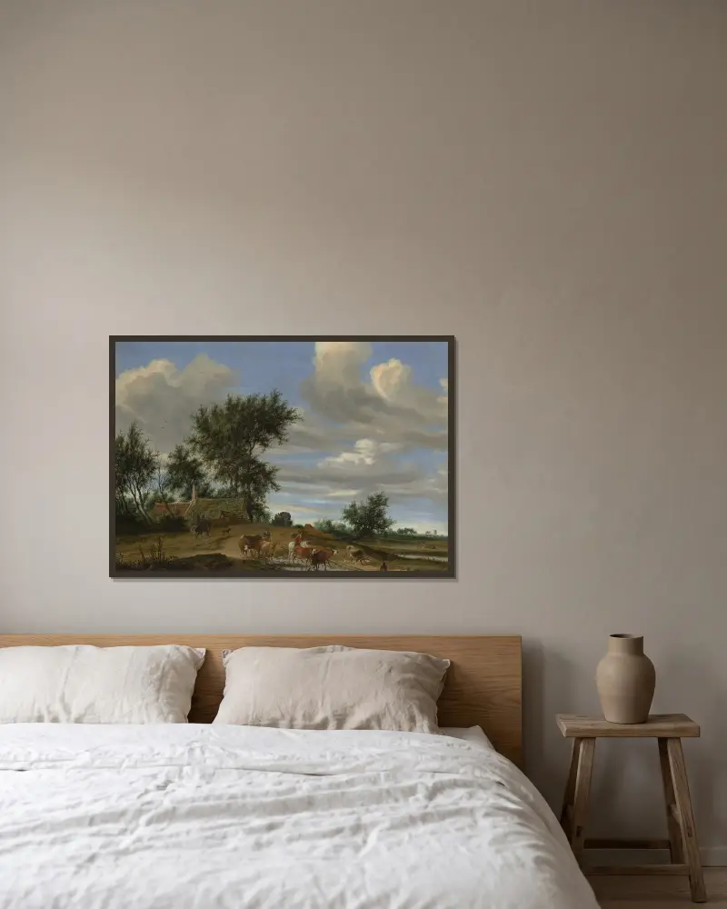 Eine Landstraße von Salomon van Ruysdael gerahmt an einer Wand