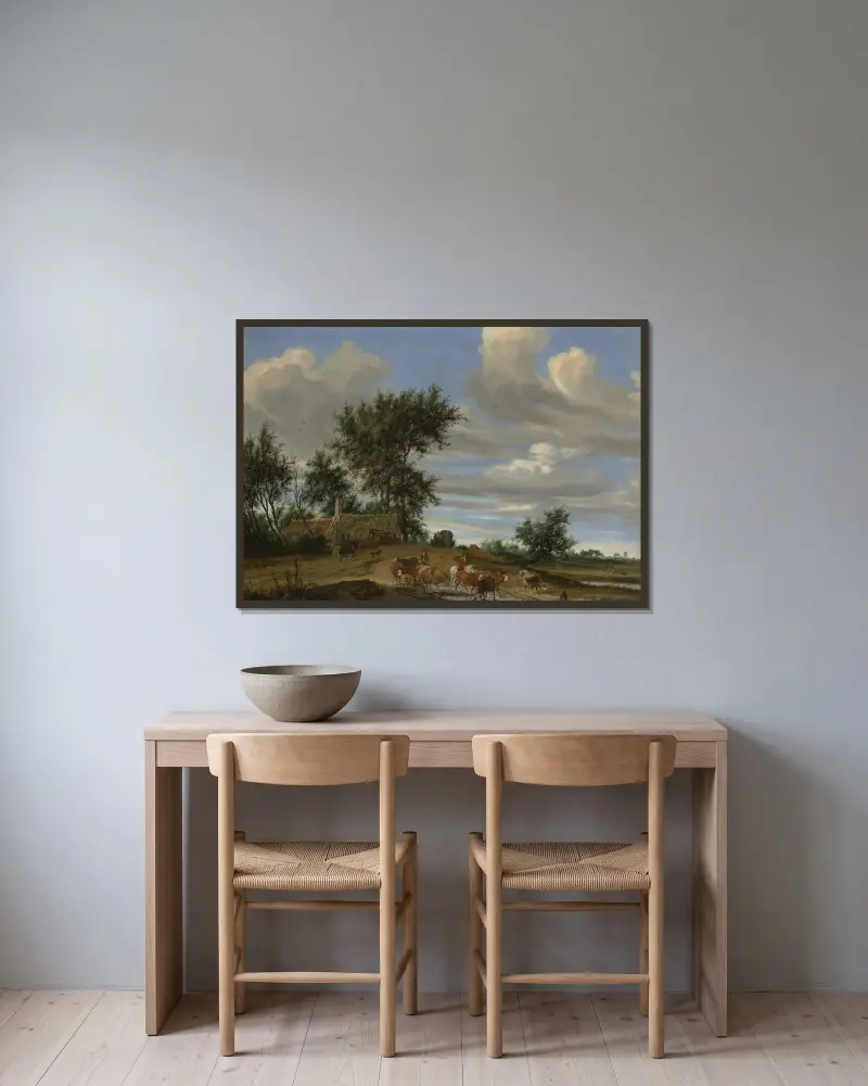 Eine Landstraße von Salomon van Ruysdael gerahmt an einer Wand