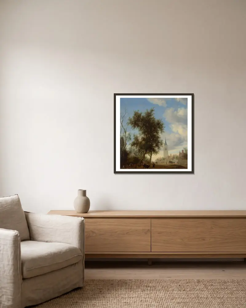 A view of Beverwijk av Salomon van Ruysdael inramad på en vägg