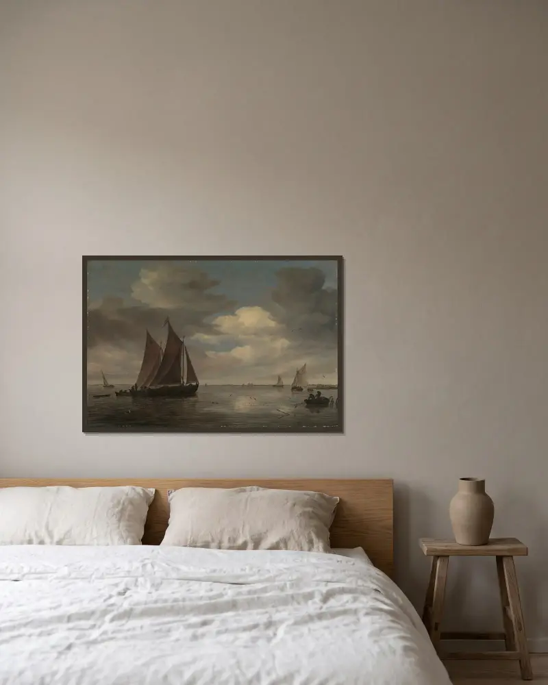 Łodzie rybackie na rzece, Salomon van Ruysdael w ramie na ścianie