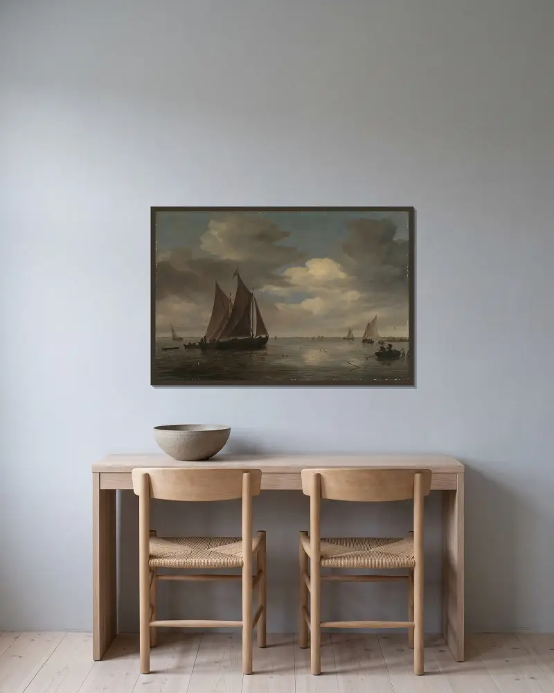 Łodzie rybackie na rzece, Salomon van Ruysdael w ramie na ścianie