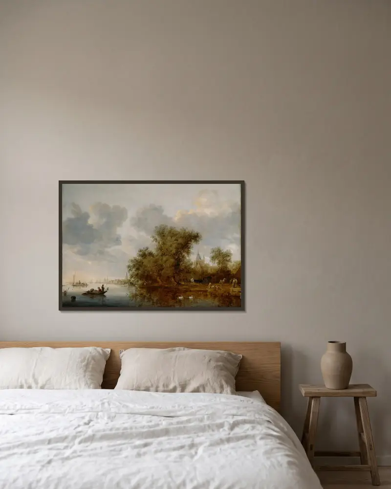 Říční krajina, Salomon van Ruysdael v rámu na stěně