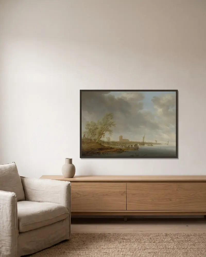 River Landscape with a View of Naarden av Salomon van Ruysdael inramad på en vägg