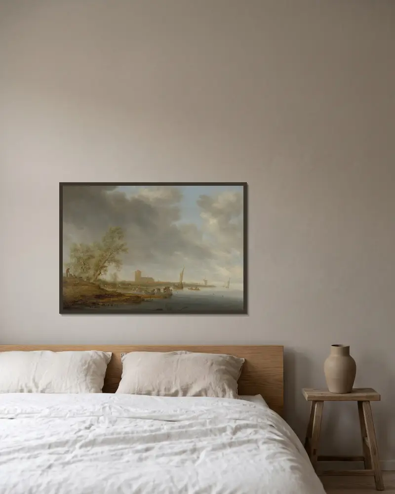River Landscape with a View of Naarden av Salomon van Ruysdael inramad på en vägg