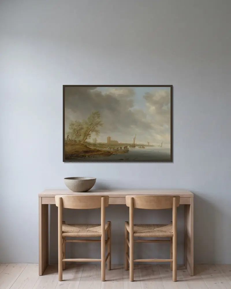River Landscape with a View of Naarden av Salomon van Ruysdael inramad på en vägg