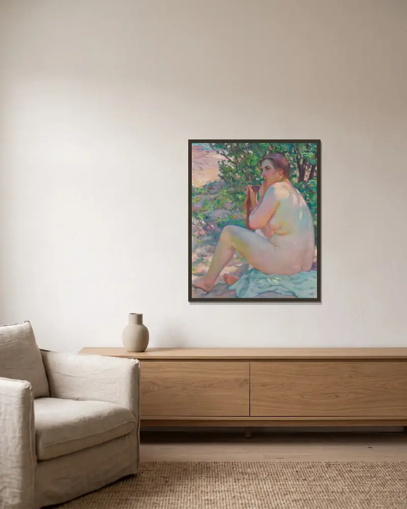 Im Schatten des Busches von Theo van Rysselberghe gerahmt an einer Wand
