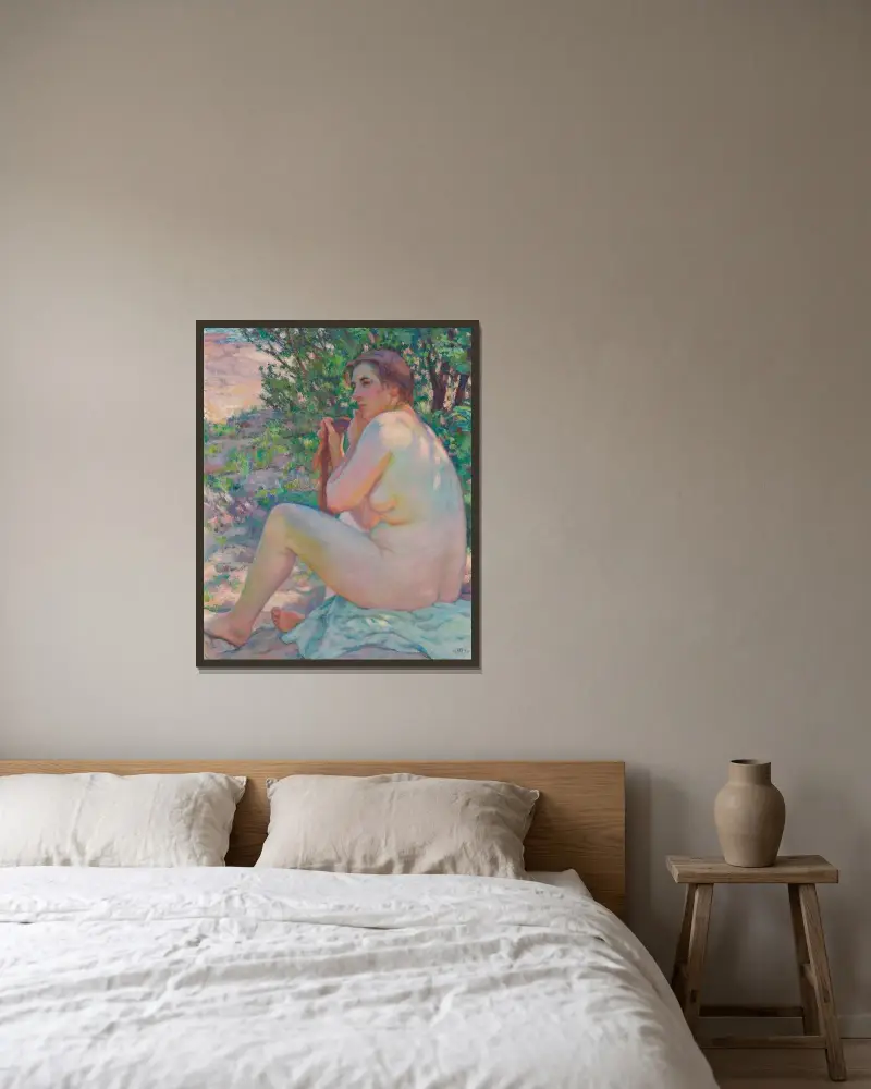 Im Schatten des Busches von Theo van Rysselberghe gerahmt an einer Wand