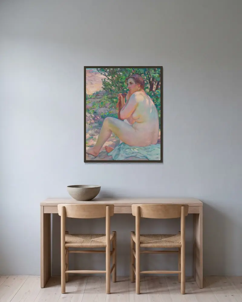 Im Schatten des Busches von Theo van Rysselberghe gerahmt an einer Wand