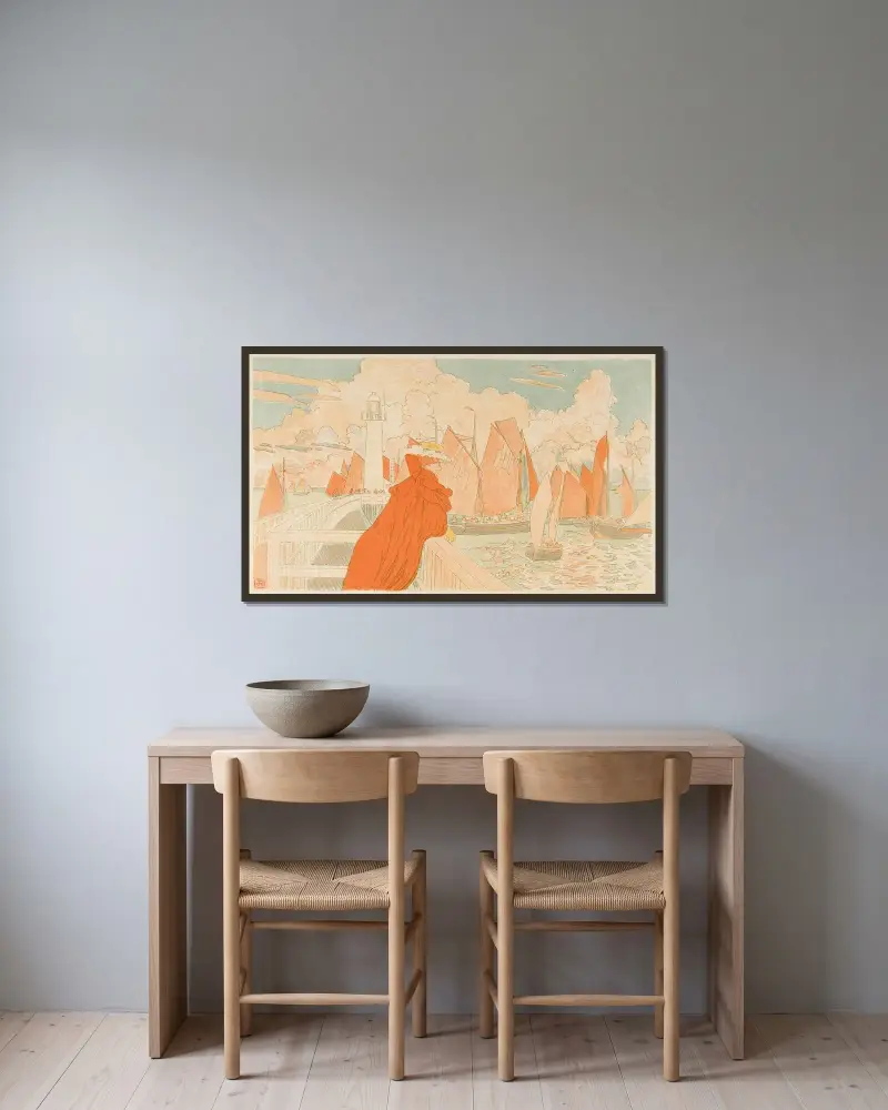 En kvinna på piren av Theo van Rysselberghe inramad på en vägg