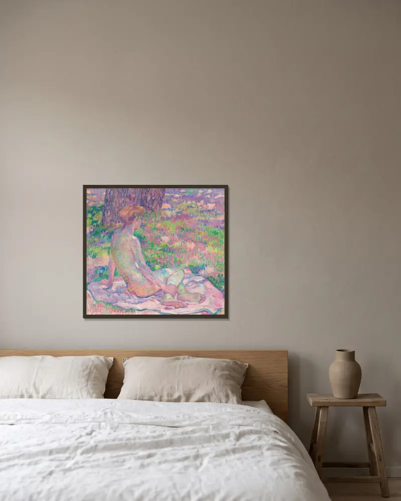 Sittande badande av Theo van Rysselberghe inramad på en vägg