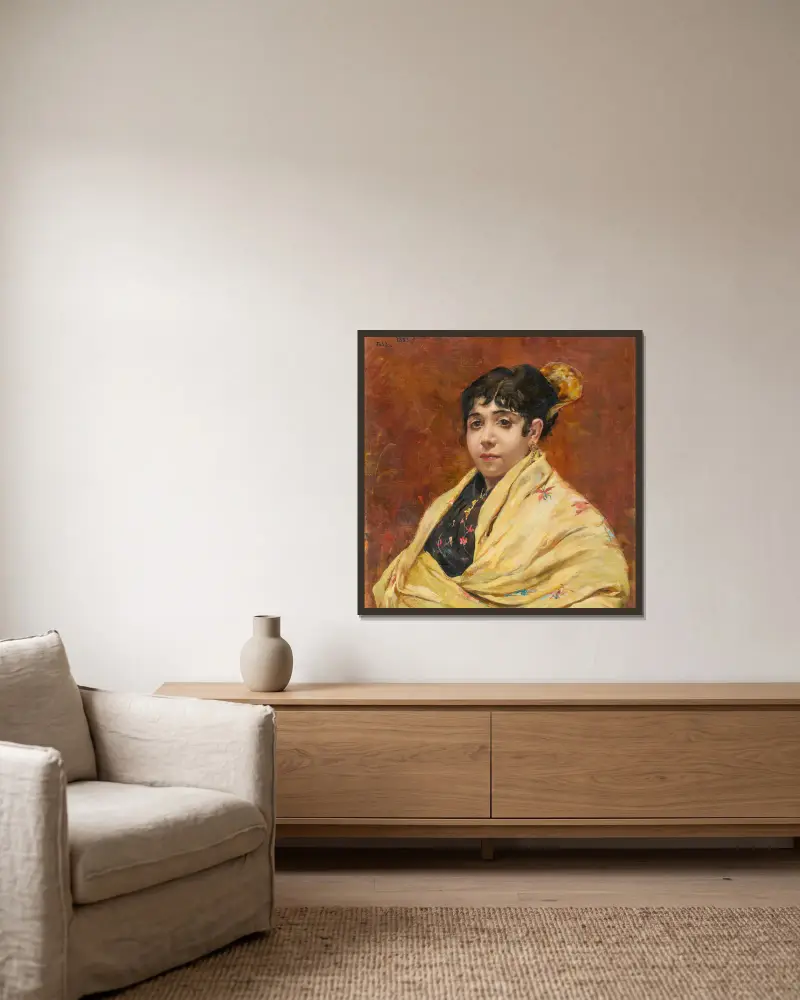 Bildnis einer jungen Spanierin von Theo van Rysselberghe gerahmt an einer Wand
