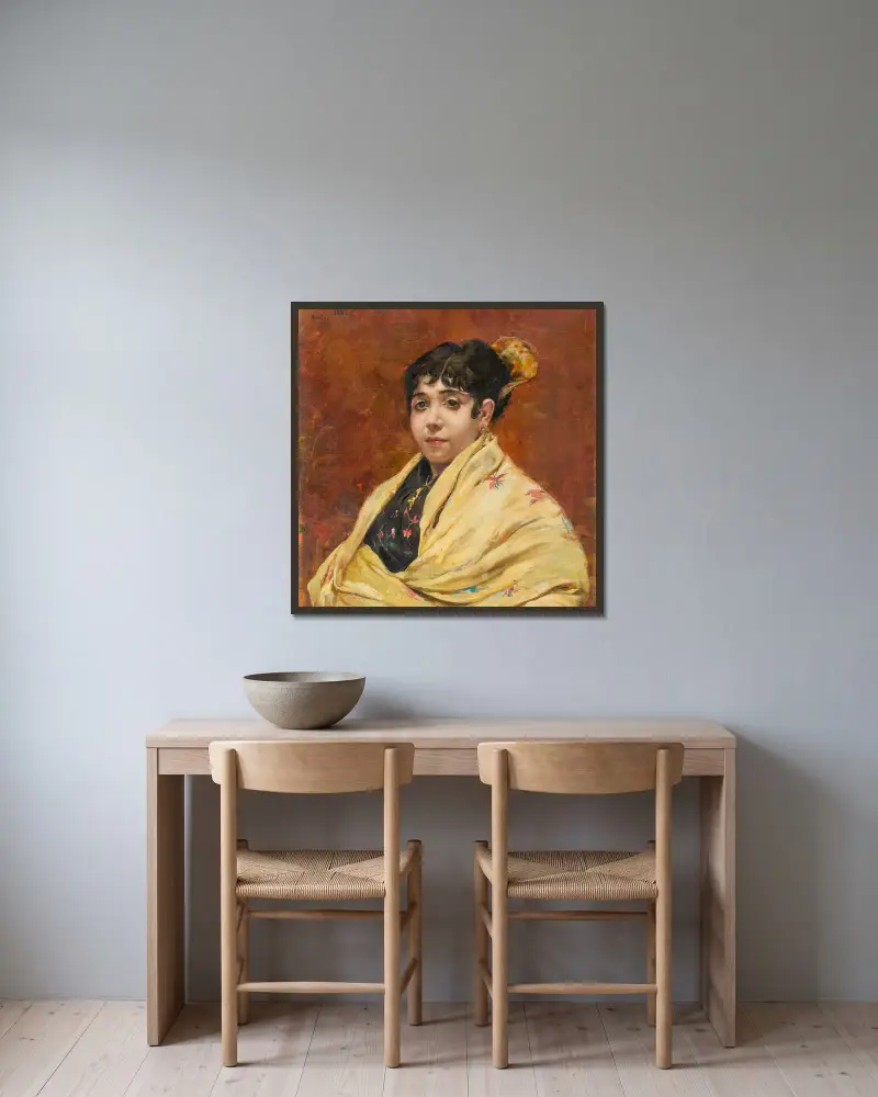 Bildnis einer jungen Spanierin von Theo van Rysselberghe gerahmt an einer Wand