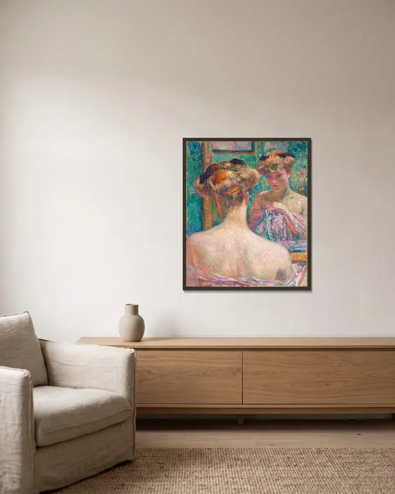 Büste eines Aktes, von hinten, vor dem Spiegel von Theo van Rysselberghe gerahmt an einer Wand
