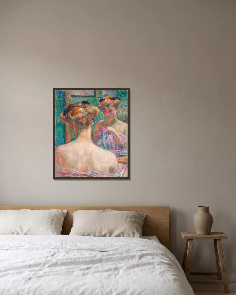 Büste eines Aktes, von hinten, vor dem Spiegel von Theo van Rysselberghe gerahmt an einer Wand