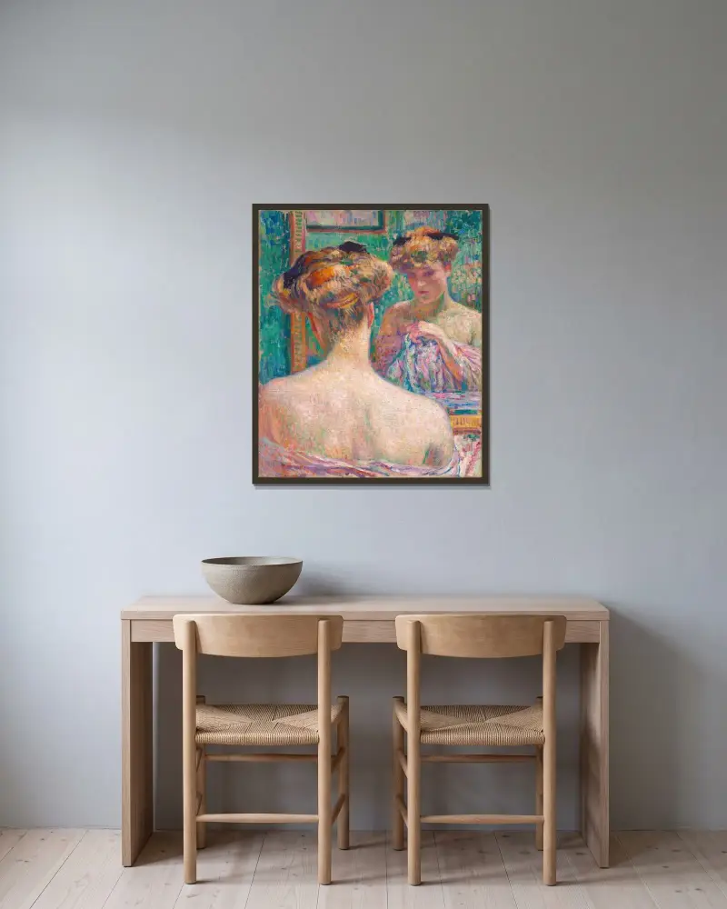 Büste eines Aktes, von hinten, vor dem Spiegel von Theo van Rysselberghe gerahmt an einer Wand