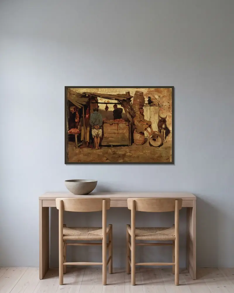 Slakt i Tanger av Theo van Rysselberghe inramad på en vägg