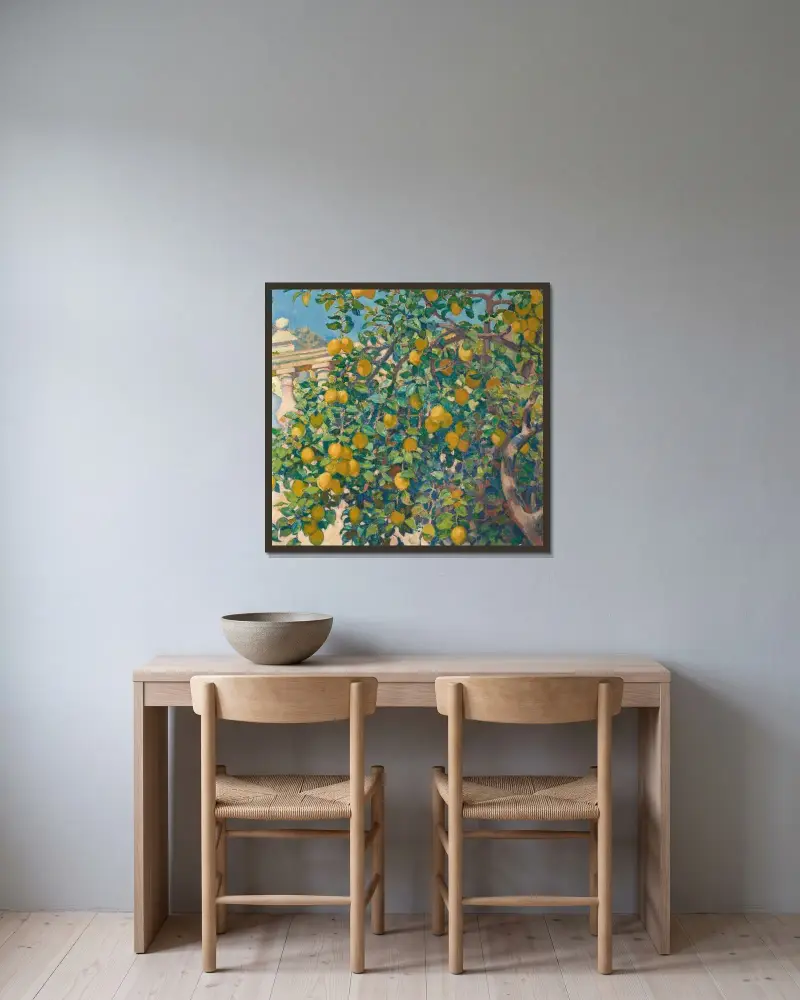 Zitronenbäume in La Mortola von Theo van Rysselberghe gerahmt an einer Wand
