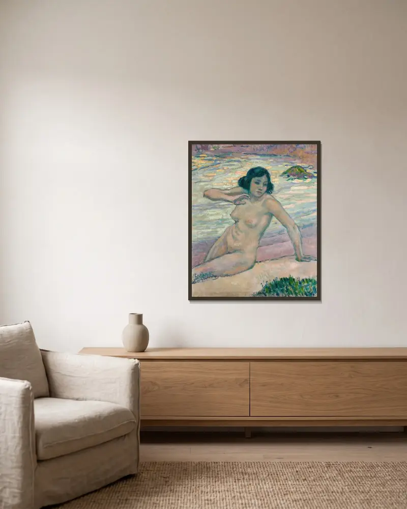 Studie für Nach dem Baden – Studie eines Aktes von Theo van Rysselberghe gerahmt an einer Wand