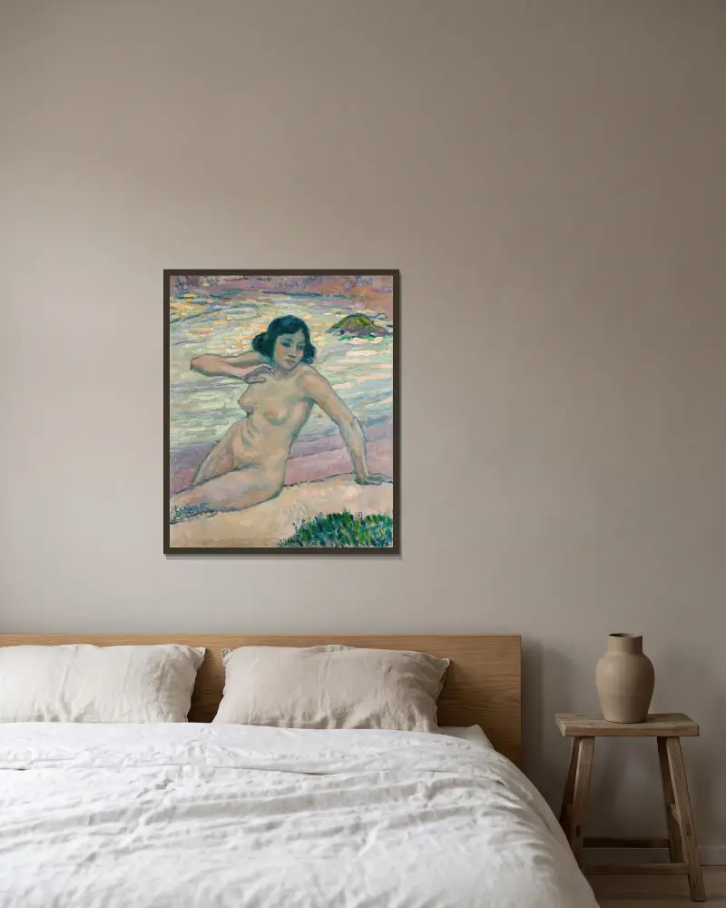 Studie für Nach dem Baden – Studie eines Aktes von Theo van Rysselberghe gerahmt an einer Wand