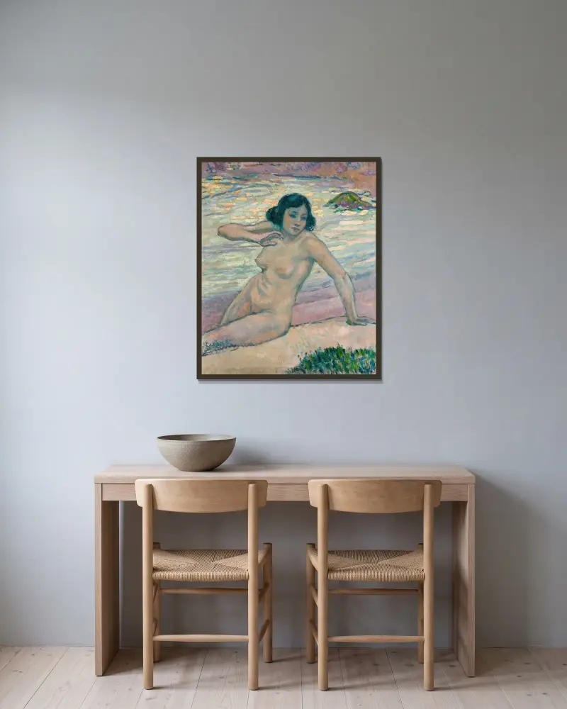 Studie für Nach dem Baden – Studie eines Aktes von Theo van Rysselberghe gerahmt an einer Wand