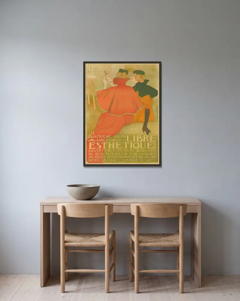 Den fjärde årliga salongen för den fria estetiken av Theo van Rysselberghe inramad på en vägg