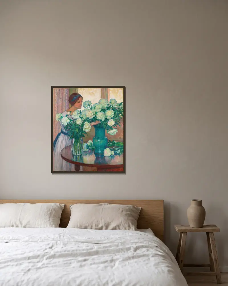 Vita pioner av Theo van Rysselberghe inramad på en vägg