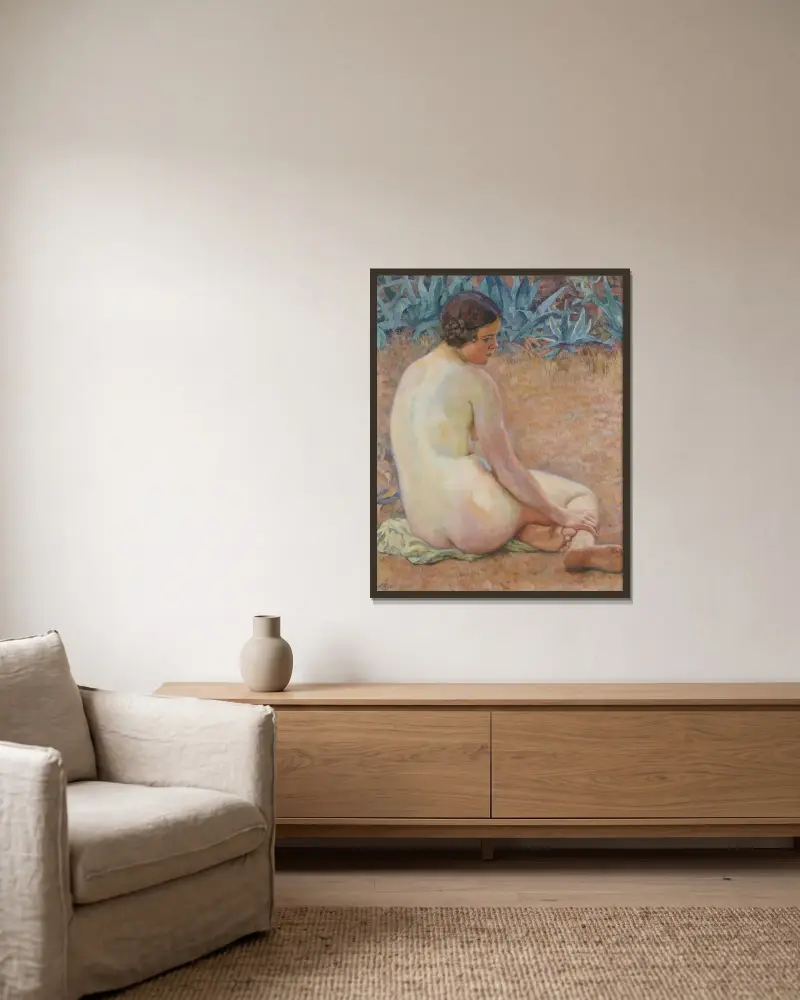 Akt mit Agave von Theo van Rysselberghe gerahmt an einer Wand