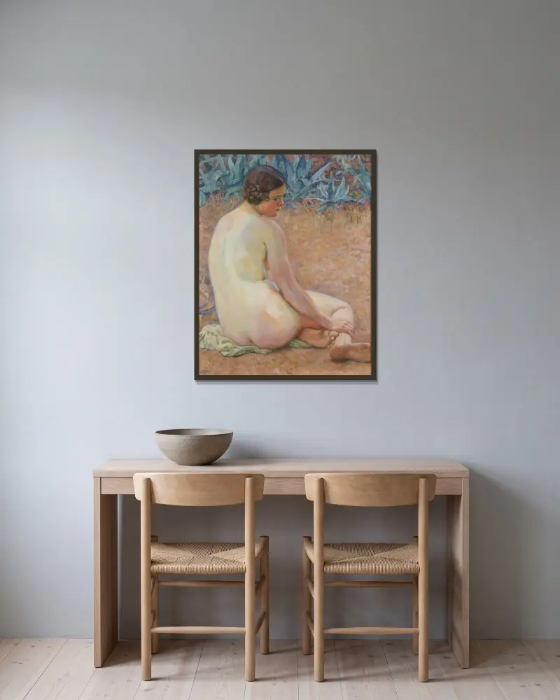Akt mit Agave von Theo van Rysselberghe gerahmt an einer Wand